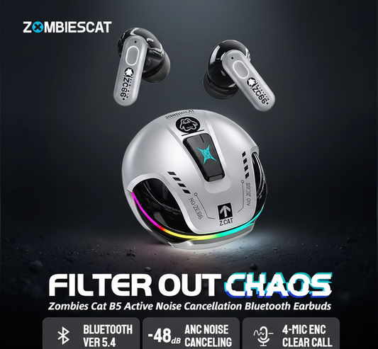 ZOMBIES CAT Earbuds – Bluetooth 5.4, Active Noise Cancelling, 60H Playtime, RGB Lights