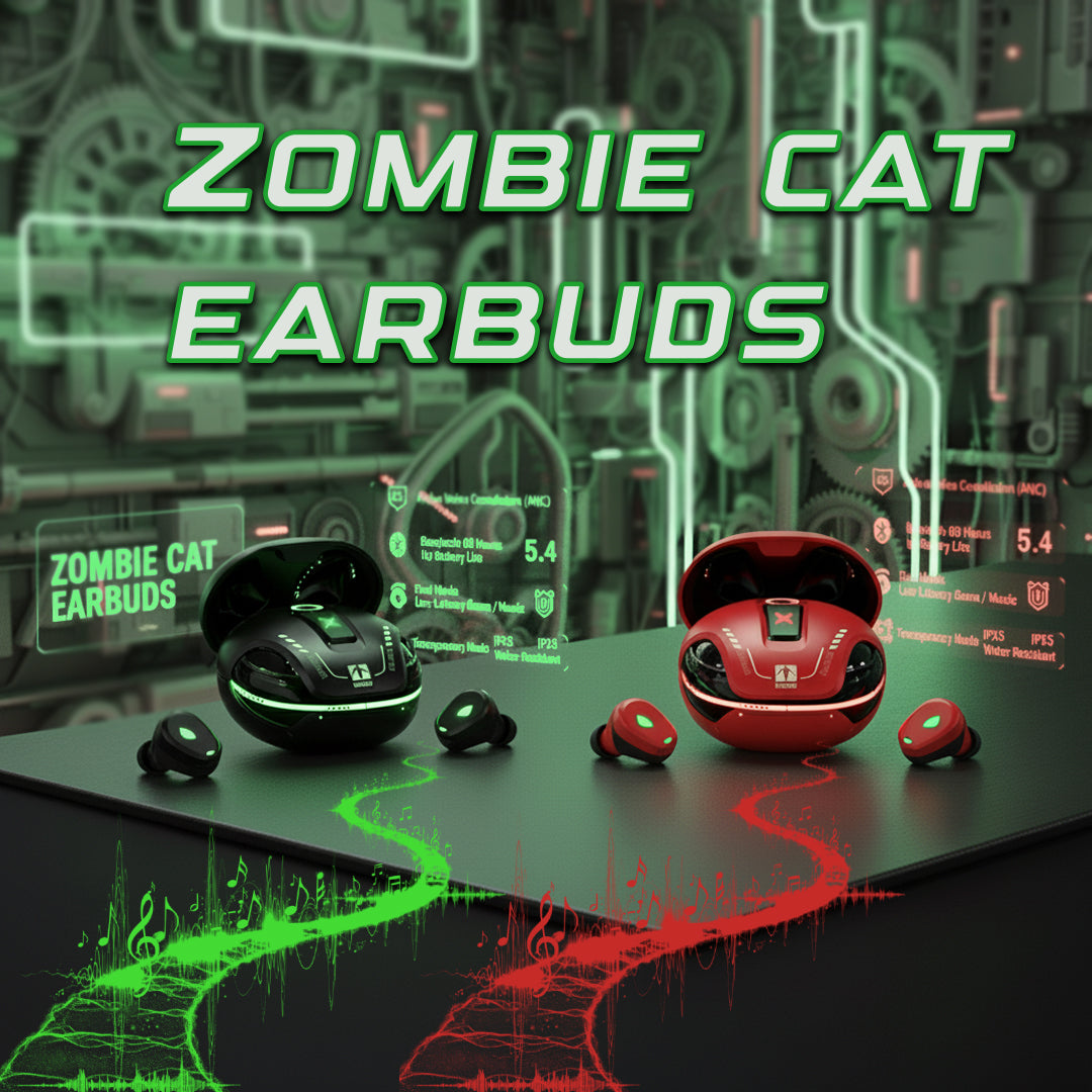 ZOMBIES CAT Earbuds – Bluetooth 5.4, Active Noise Cancelling, 60H Playtime, RGB Lights